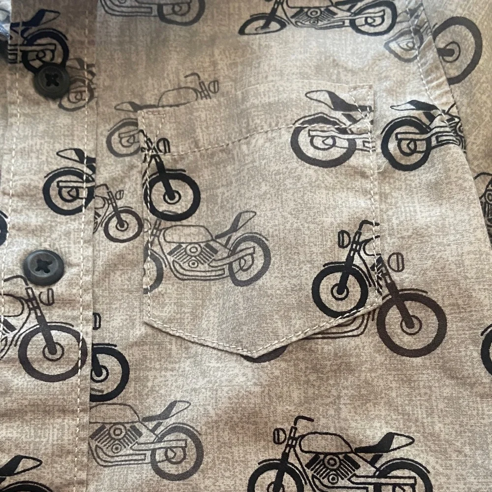 Gymboree Gray Button Down with Motorcycle Print
