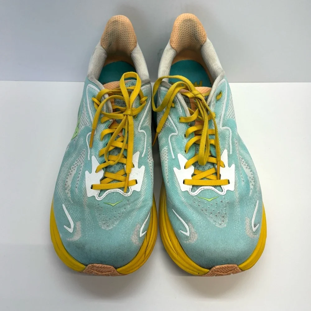 Hoka One One Clifton 10 Shoes Mens Size 11.5 D Blue Spark White Running Sneaker