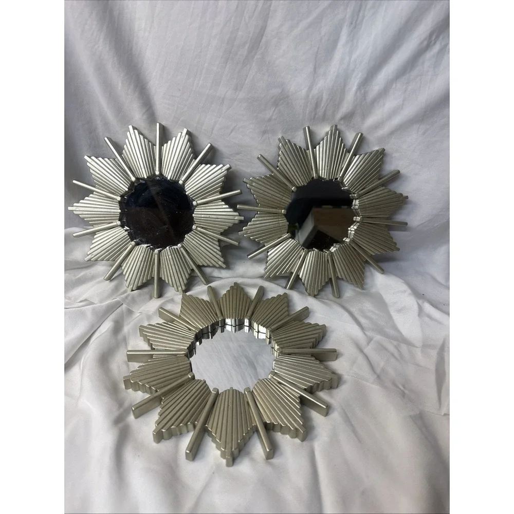 Silver Celestial Sunburst Starburst Wall Mirrors MCM Whimsigoth Decor Plastic 3