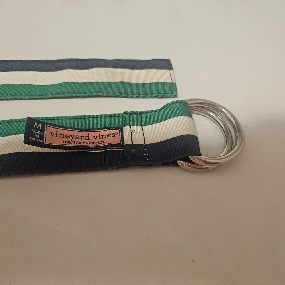 VINEYARD VINES Martha's Vineyard D-Ring Navy White Green Stripe | SZ M