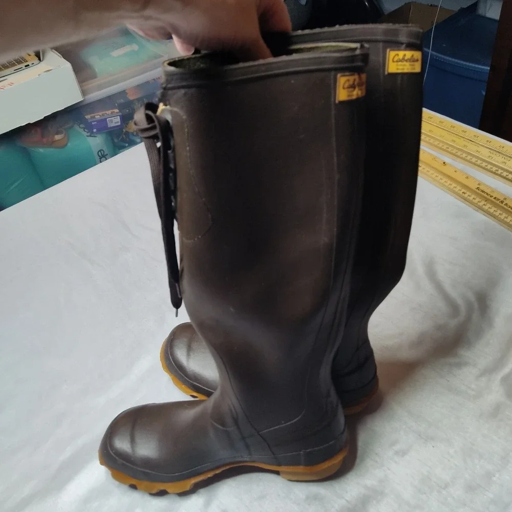 VTG Cabelas Men‎ Size 7 Steel Shank Waterproof Rain Brown Boots Made In USA