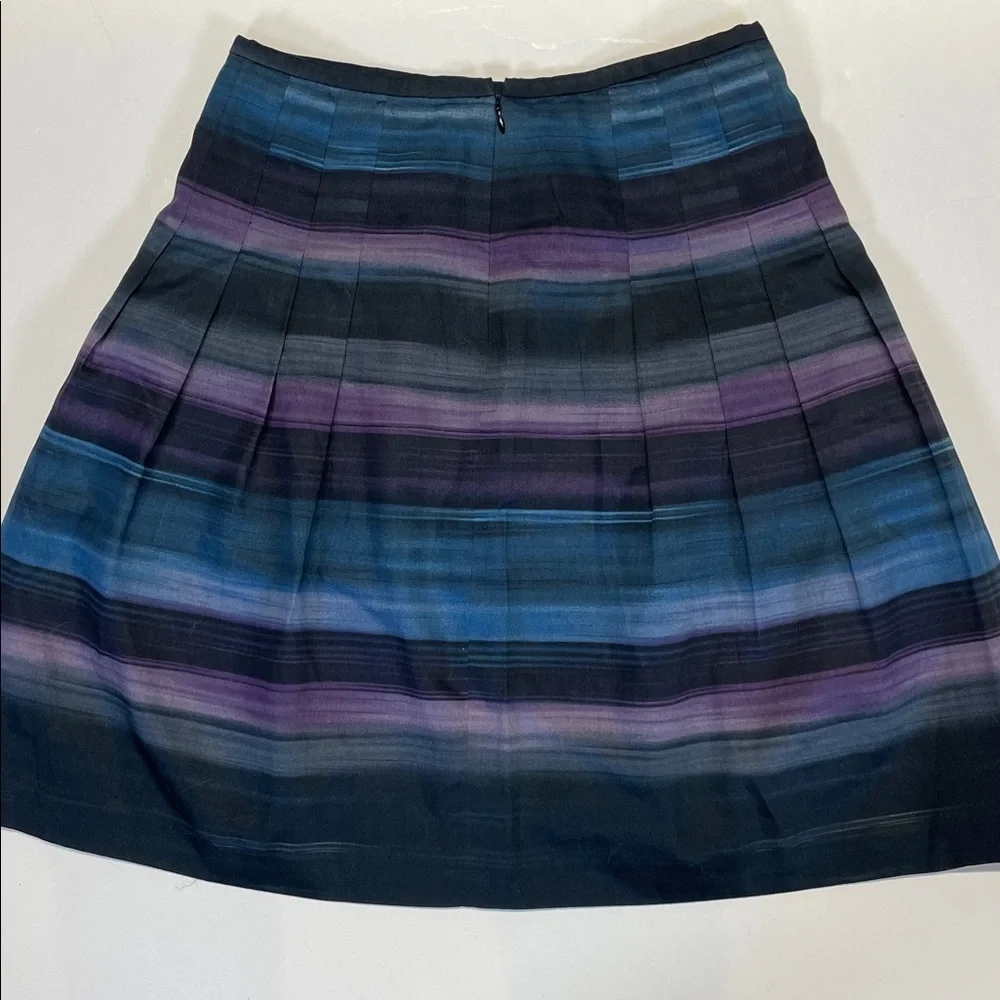 LOFT Petites Pleated Skirt A Line Striped Blue Purple Black Mid Length Size 4P