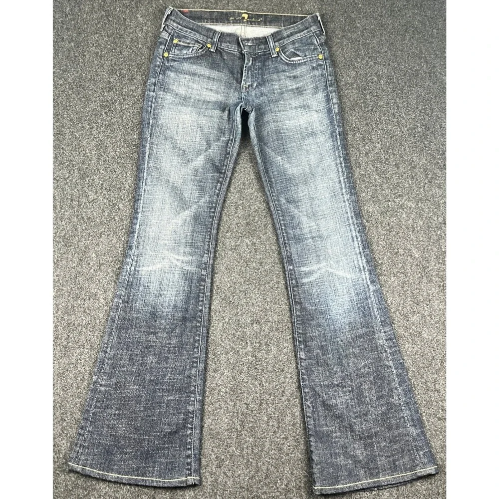Vtg Y2K 7 For All Mankind Flare Jeans Womens 26 Dark Wash Low Rise Made USA Fade