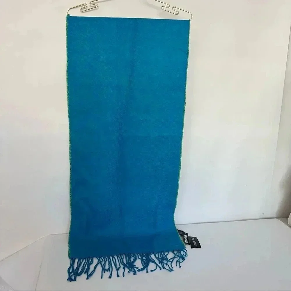 Steve Madden Reversible Leopard Print Scarf Green and Blue With Fringe