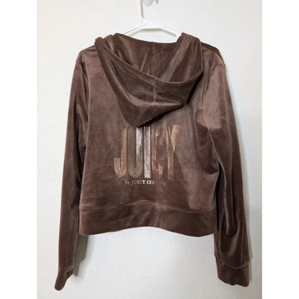 Juicy Couture Velour Zip Hoodie Jacket XL Brown Velvet‎ Full Zip Y2K Preppy