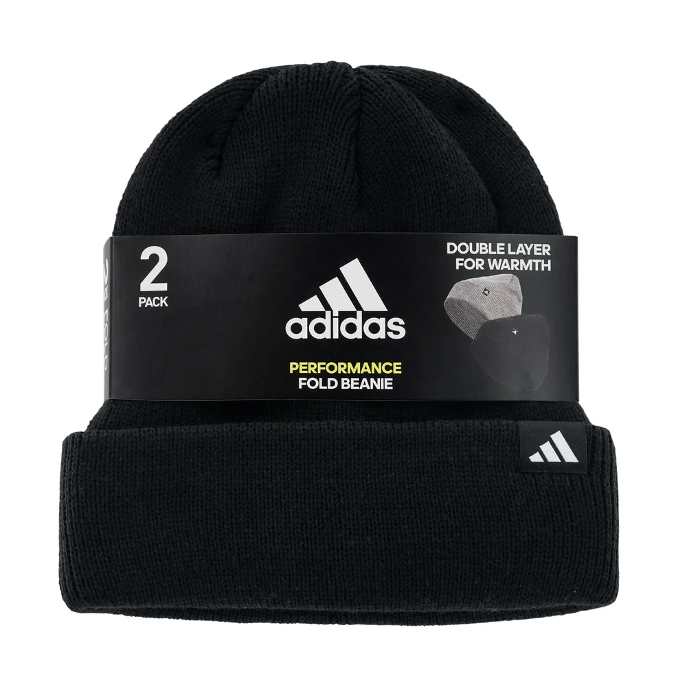 Adidas Unisex Fold Beanies In‎ Black And Gray 2 Pack