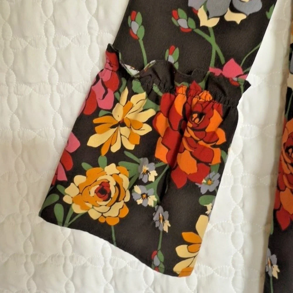 Fleur Bleue French Boutique Floral Dress‎ Women's Sz 2 Bell Sleeves Boho Luxe