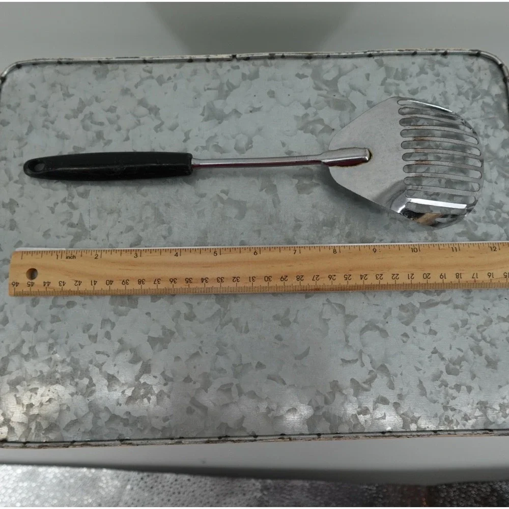 Vintage Ekco Kitchamajig‎ Slotted Spatula Strainer Black Handle Chromium Plated
