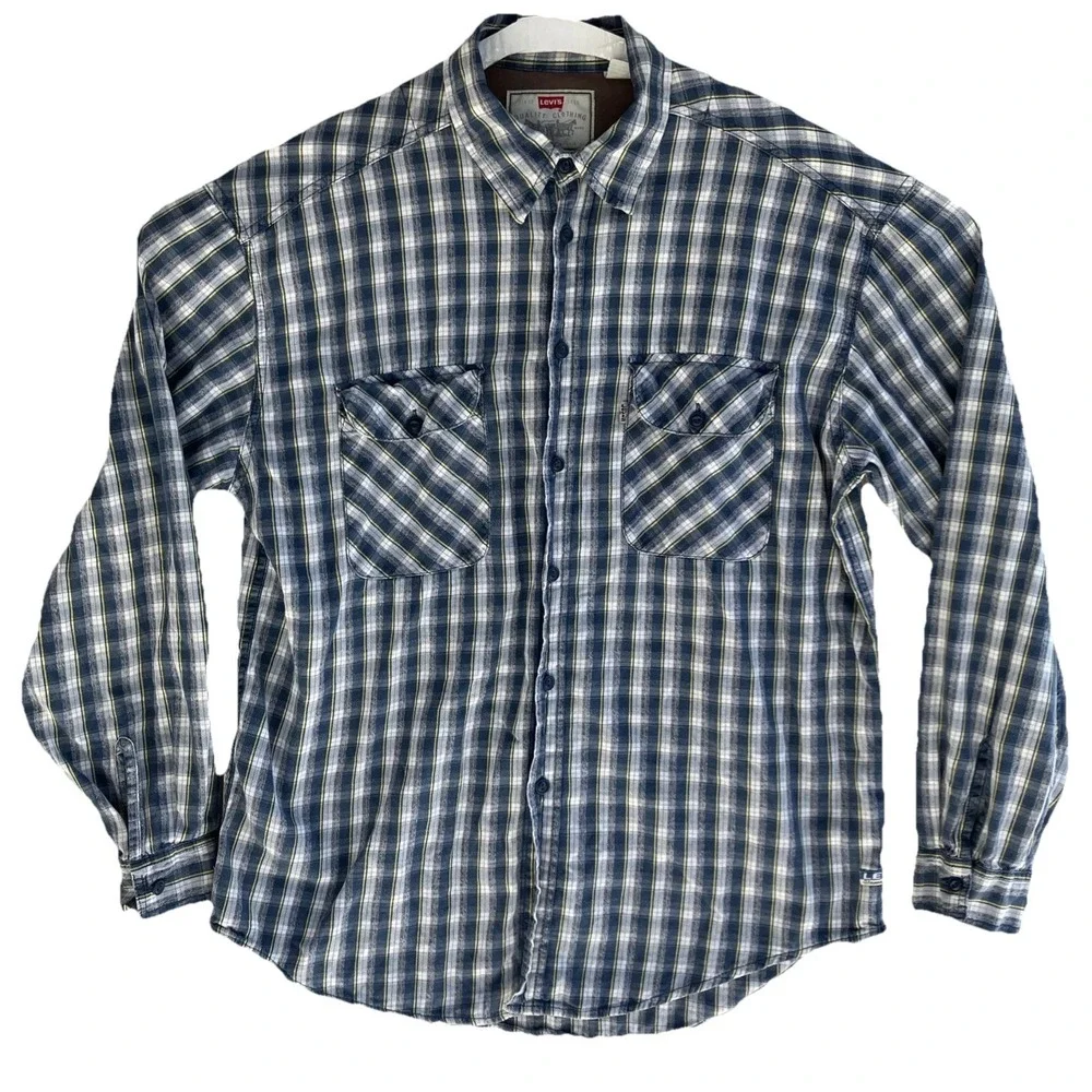 Levis Vintage Flannel Shirt Mens L Plaid Long Sleeve Button‎ Y2K Rockabilly