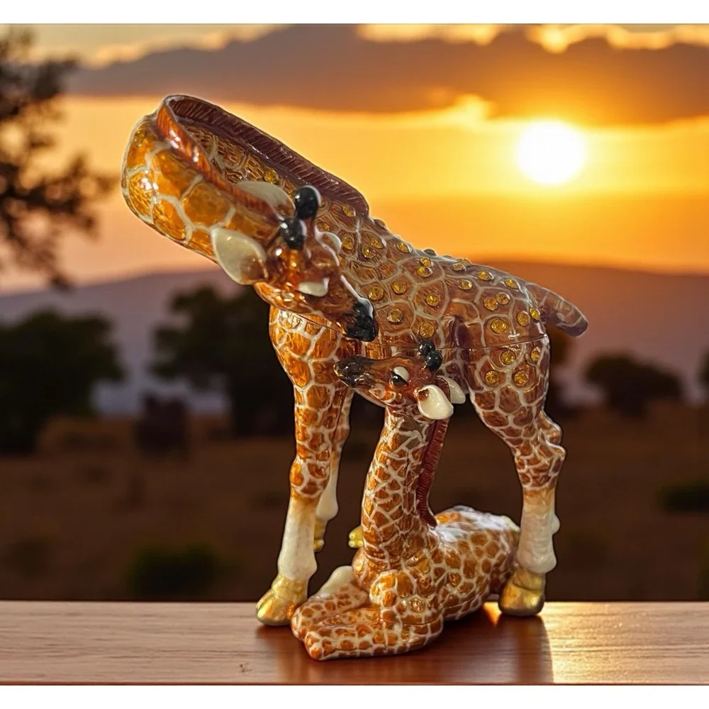 Rucinni Swarovski & Austria Stellux Crystals Giraffe Trinket‎ Jewelry Box Enamel
