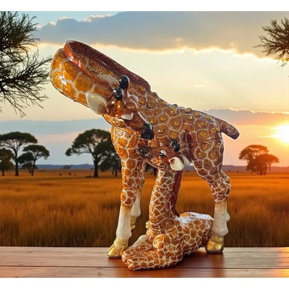 Rucinni Swarovski & Austria Stellux Crystals Giraffe Trinket‎ Jewelry Box Enamel