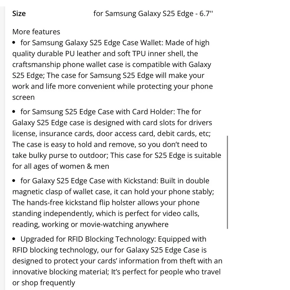 Vinich Samsung Galaxy S25 Edge Wallet Case Card Holder Kickstand Black‎