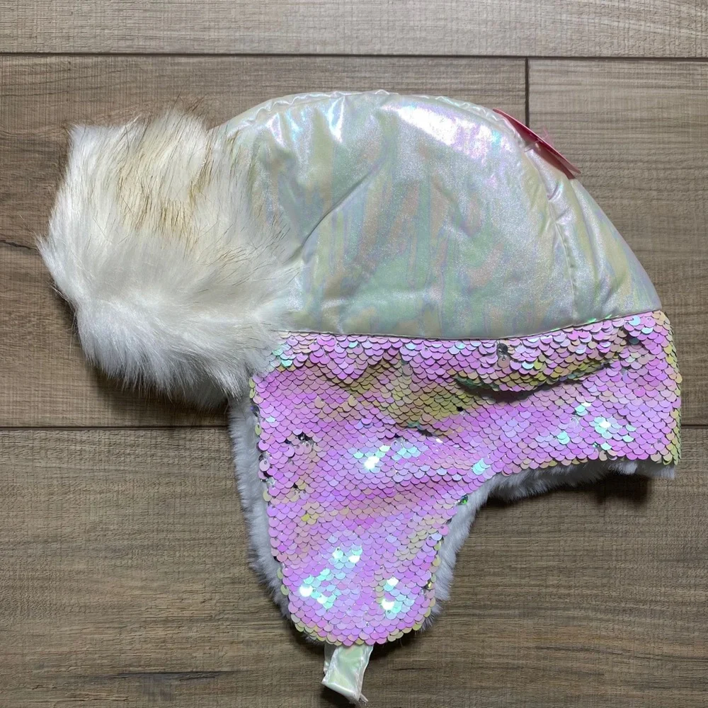 The Children's Place Girls' Holographic Faux Fur Sequin Hat Size 4-7 Years (S-M)