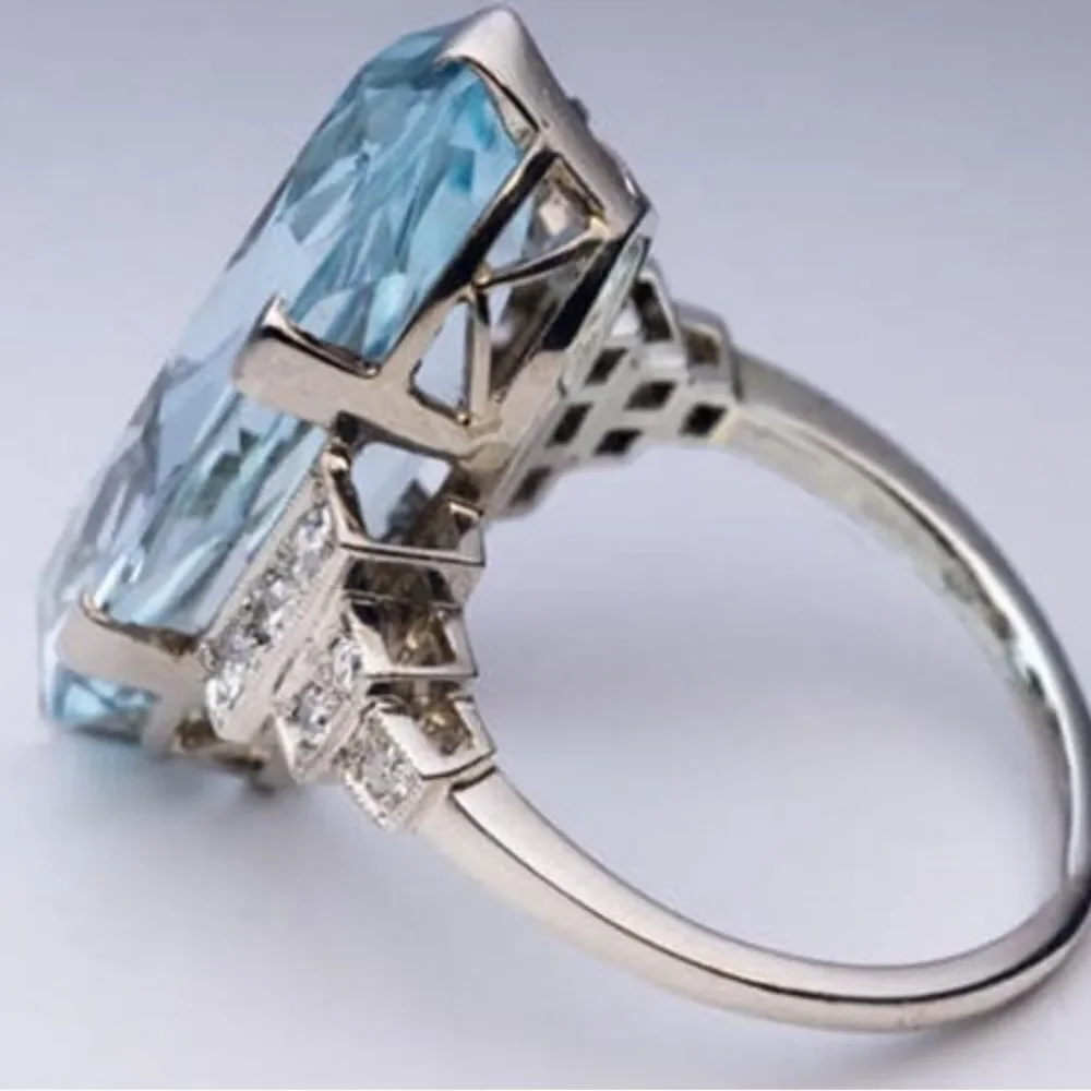 💧925 Sterling Silver Sea Blue Topaz Ring Oval STAMPED