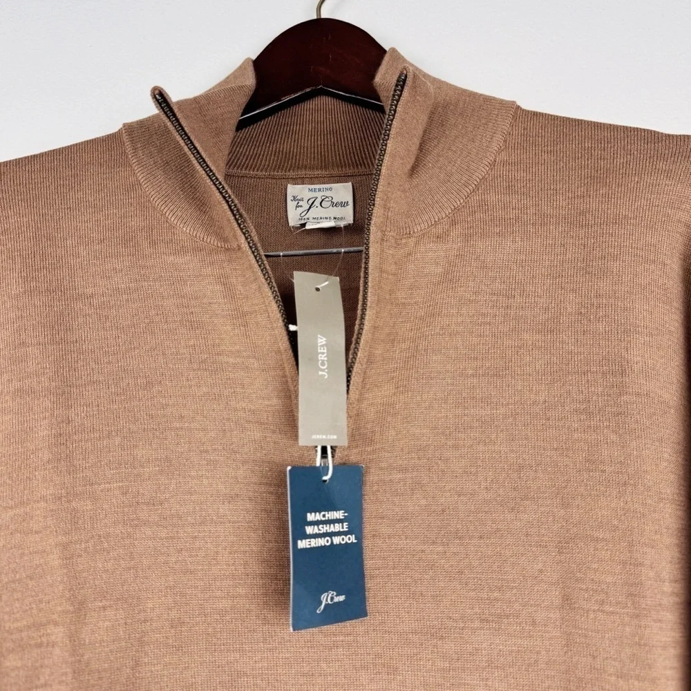 J. Crew Men's Merino Wool Half Zip Long Sleeve Sweater Brown Size M NWT