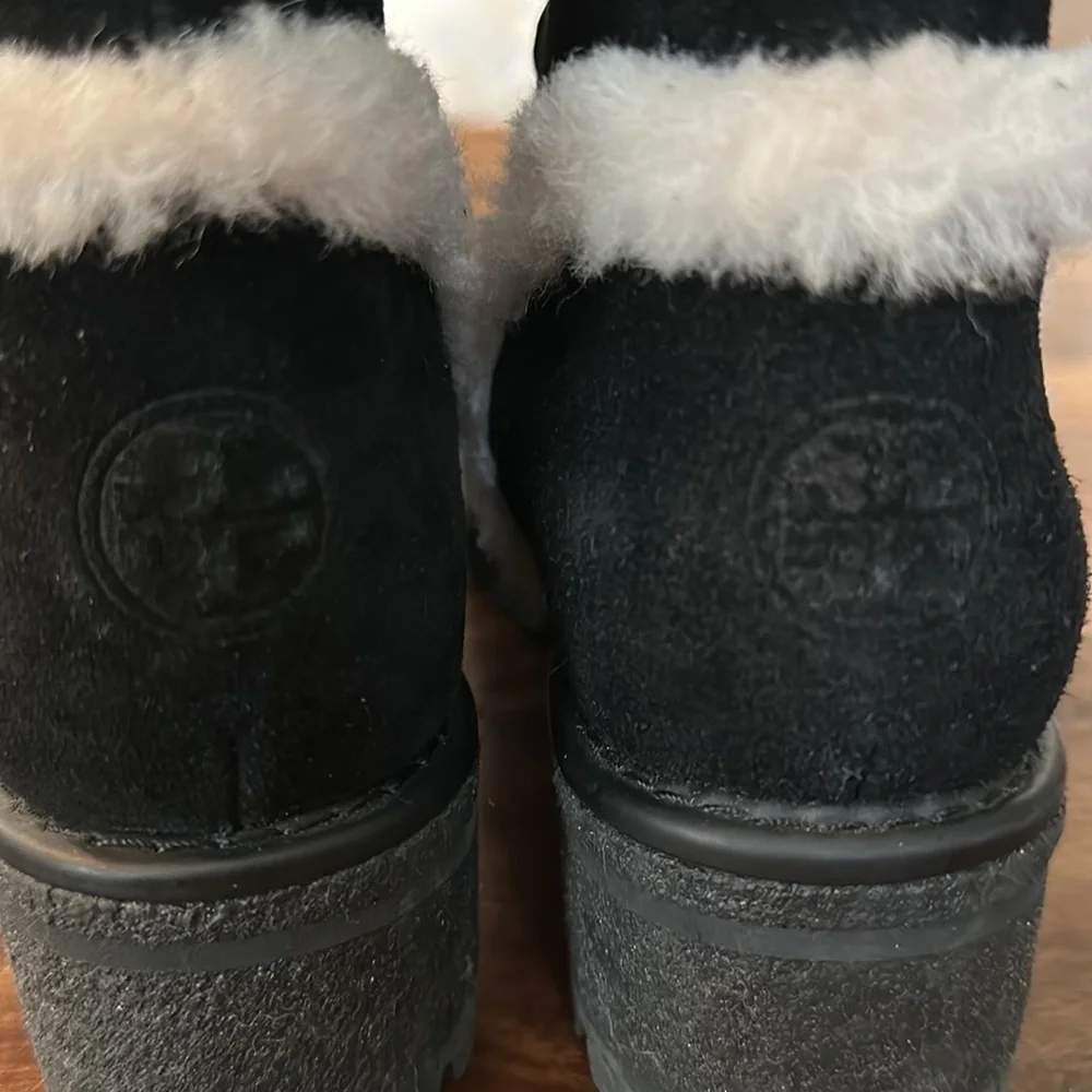 Tory Burch Cooper Suede and Sheep Fur Black Boot Sz8