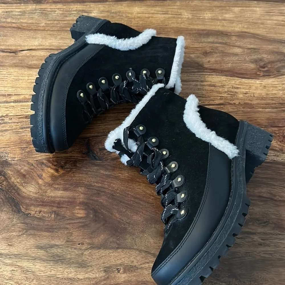 Tory Burch Cooper Suede and Sheep Fur Black Boot Sz8