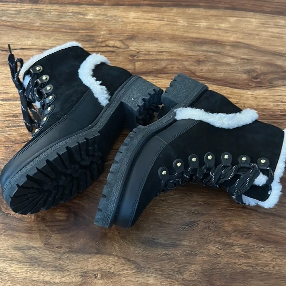 Tory Burch Cooper Suede and Sheep Fur Black Boot Sz8