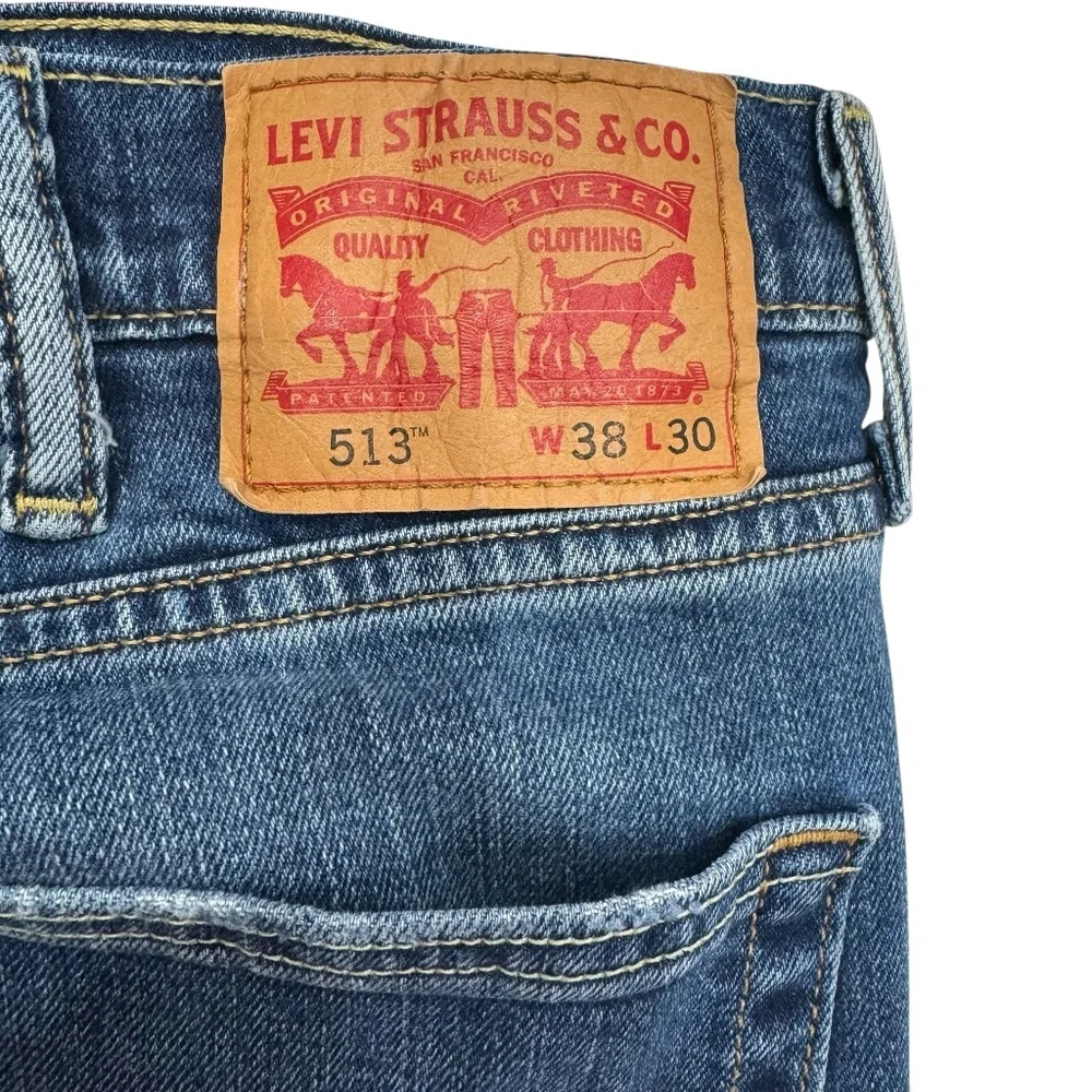 LEVI'S 513 SLIM STRAIGHT STRETCH JEANS MEDIUM BLUE WASH - EMGEE 38X30