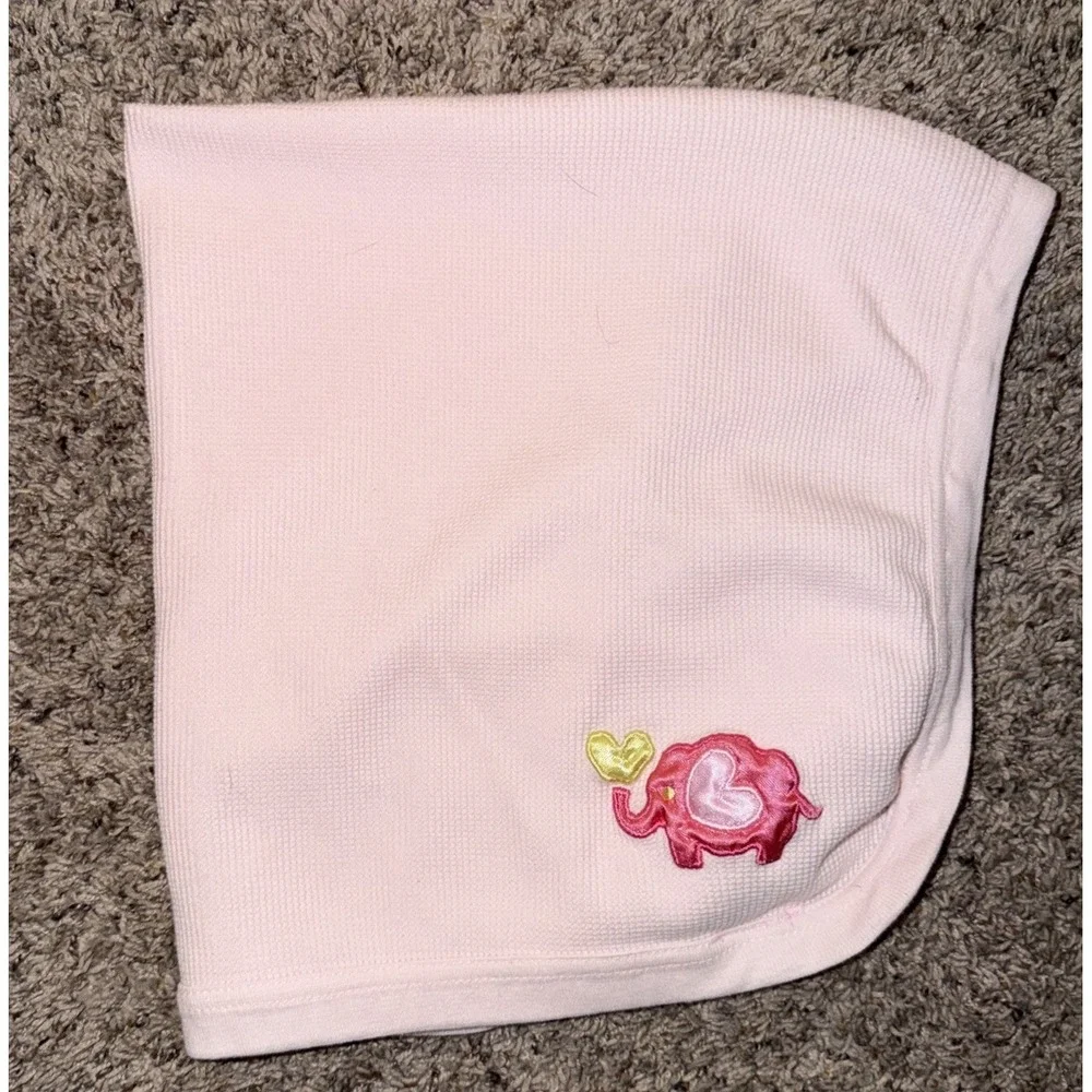 SWIGGLES Baby Blanket Thermal Waffle Weave‎ Pink Elephant Hearts 31