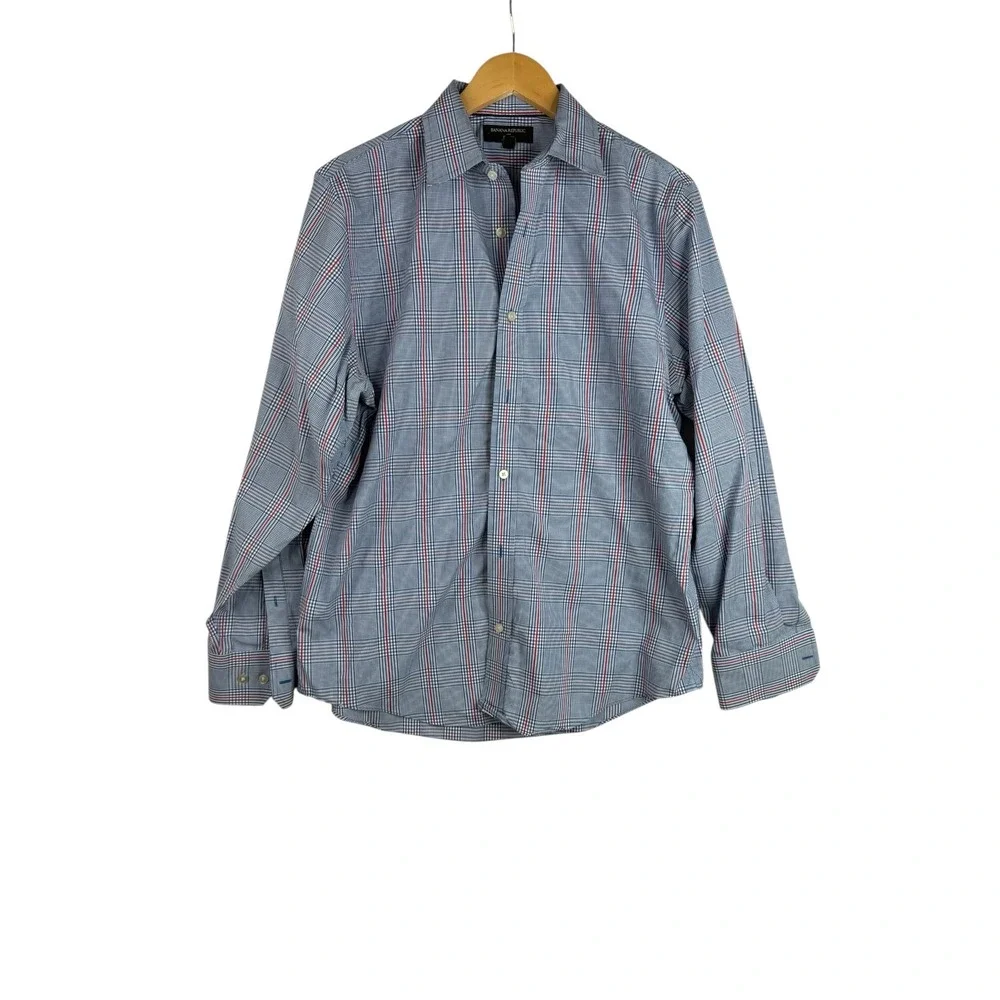 Banana Republic Men's Plaid Long Sleeve Button Down Shirt size Medium 15-15 1/2