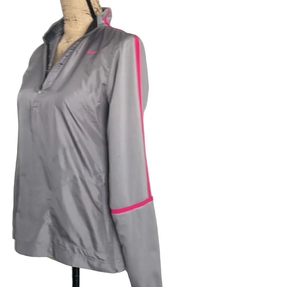 EUC Nike Golf Gray Pink Trim 1/2 Zip Mock Turtle Pullover Windbreaker - Size Sma
