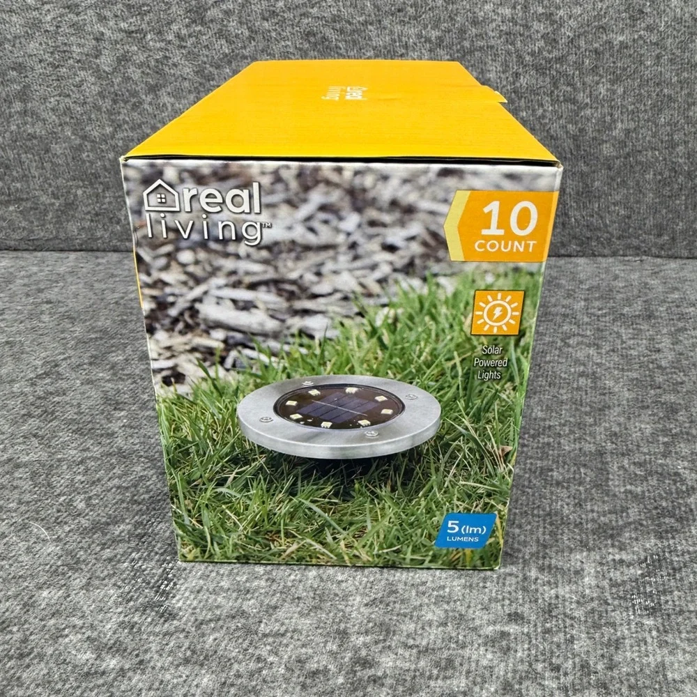 Real‎ Living 10 Count LED Solar Powered Disc Lights Rechargeable Outdoor Garden