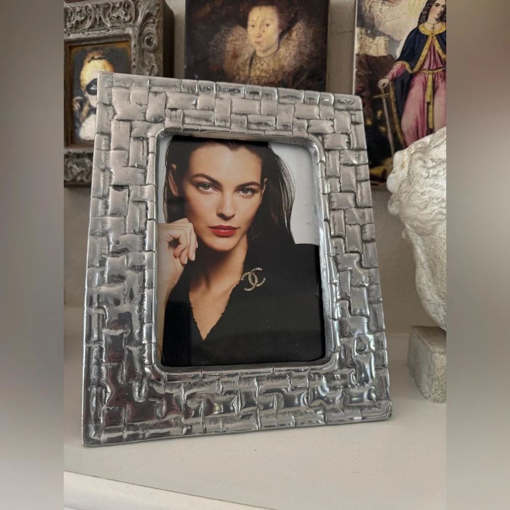 Handcrafted Basket Weave‎ Hammered Silver Picture Frame – 4x6 Photo