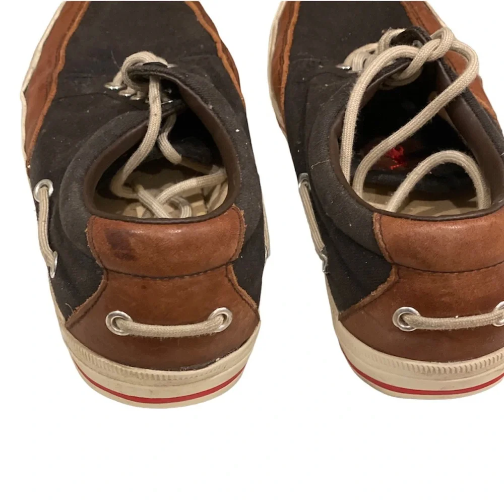 Ralph Lauren Polo Vance Boat Shoes Sneakers Canvas Leather Blue Brown 10.5 Prep