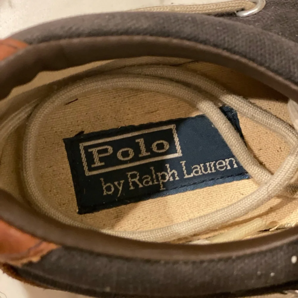 Ralph Lauren Polo Vance Boat Shoes Sneakers Canvas Leather Blue Brown 10.5 Prep