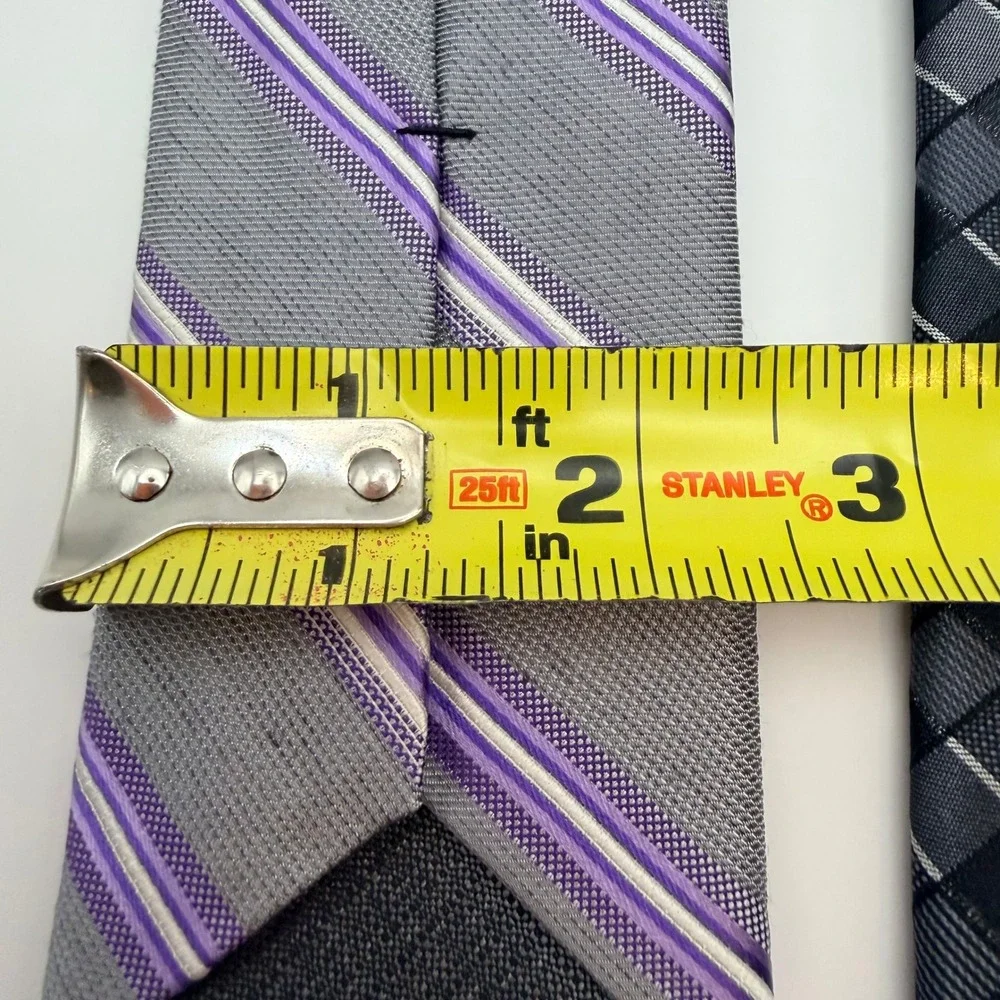 Awearness Kenneth Cole Mens 2 Pack Neckties Gray Purple Striped Black Plaid Tie