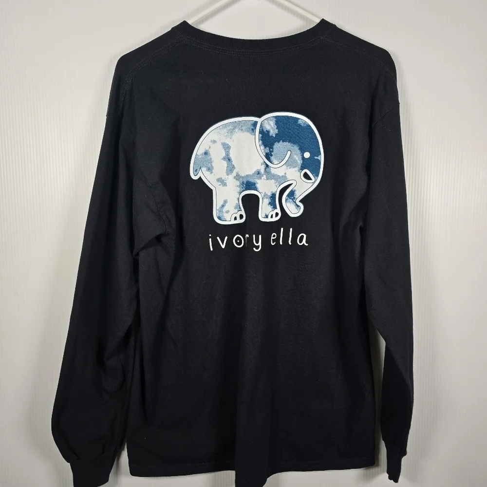 Ivory Ella Womens Black Long Sleeve Tee With Blue Elephant Logo Size Large