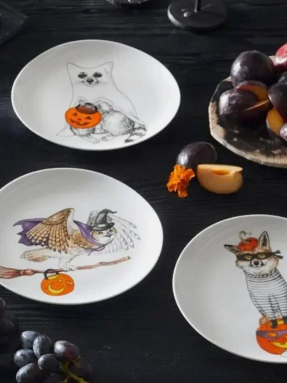 Halloween Set of 3 NIB West Elm Rachel Kozlowski Dapper Animals Plate