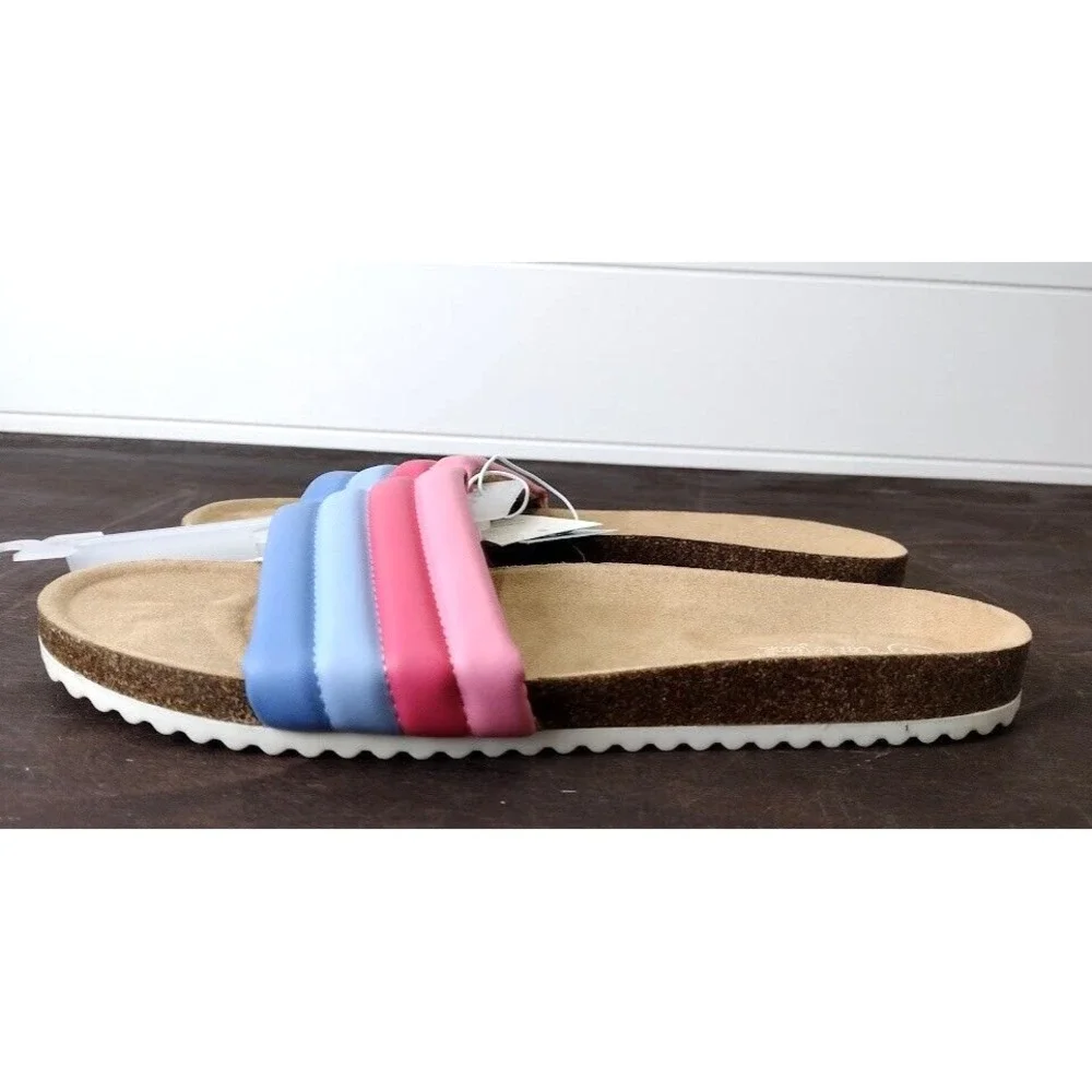 Cat Jack Kids Girls Slide‎ Sandals Size 5 Rainbow Striped Padded Slip On Shoes
