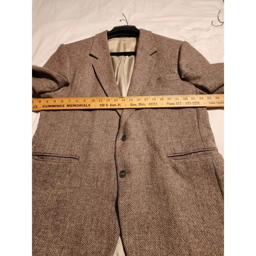 VINTAGE Gallery by Haggar 46 Brown TWEED Wool Herriing Bone Sport Coat