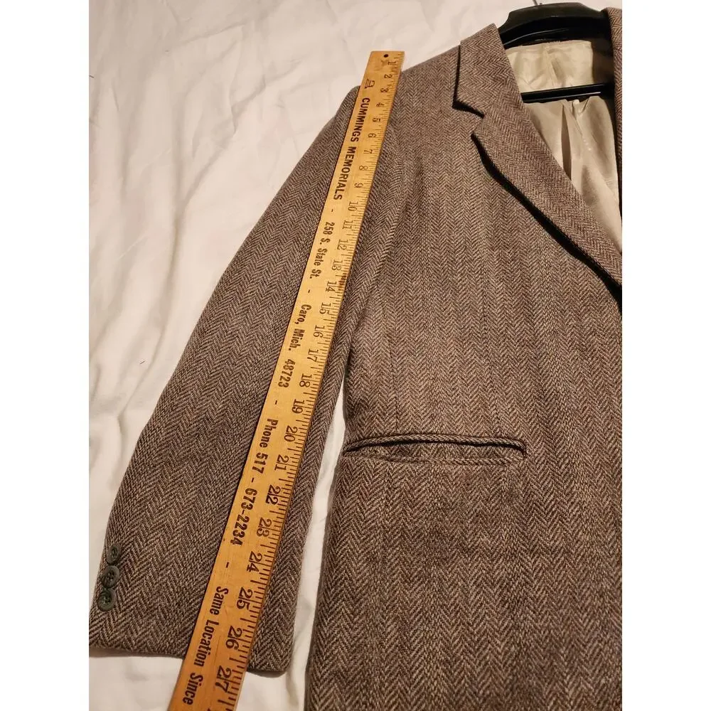 VINTAGE Gallery by Haggar 46 Brown TWEED Wool Herriing Bone Sport Coat
