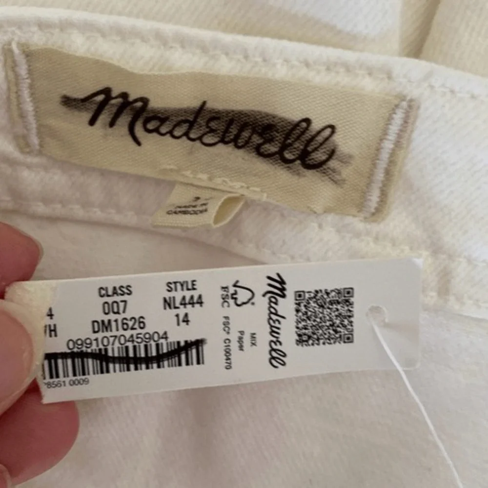 Madewell Square Neck Button-Front Denim Mini‎ Dress 14 White Sleeveless Pockets