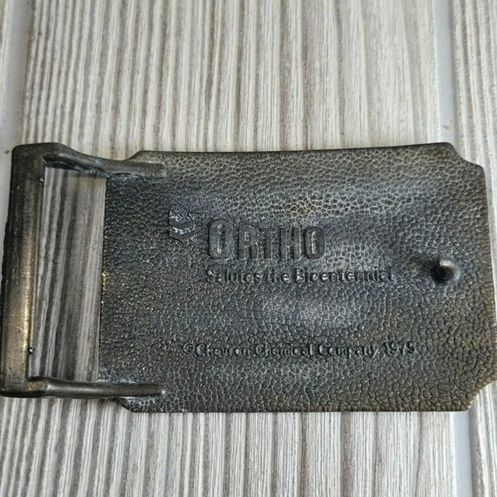 Ortho Belt Buckle Mens Bronze American Agriculture Bicentennial 1776-1976 Vtg