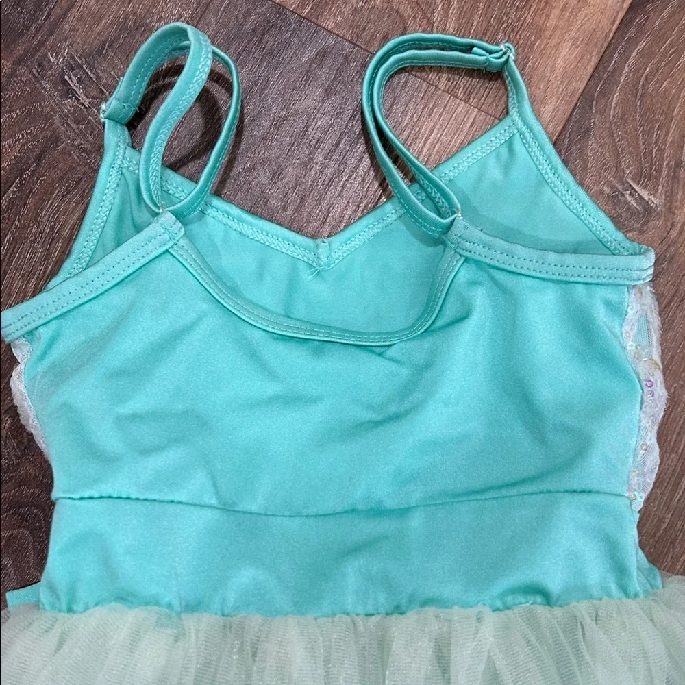 La Petite Ballerina costume size SC beautiful turquoise & green sequined w/bow