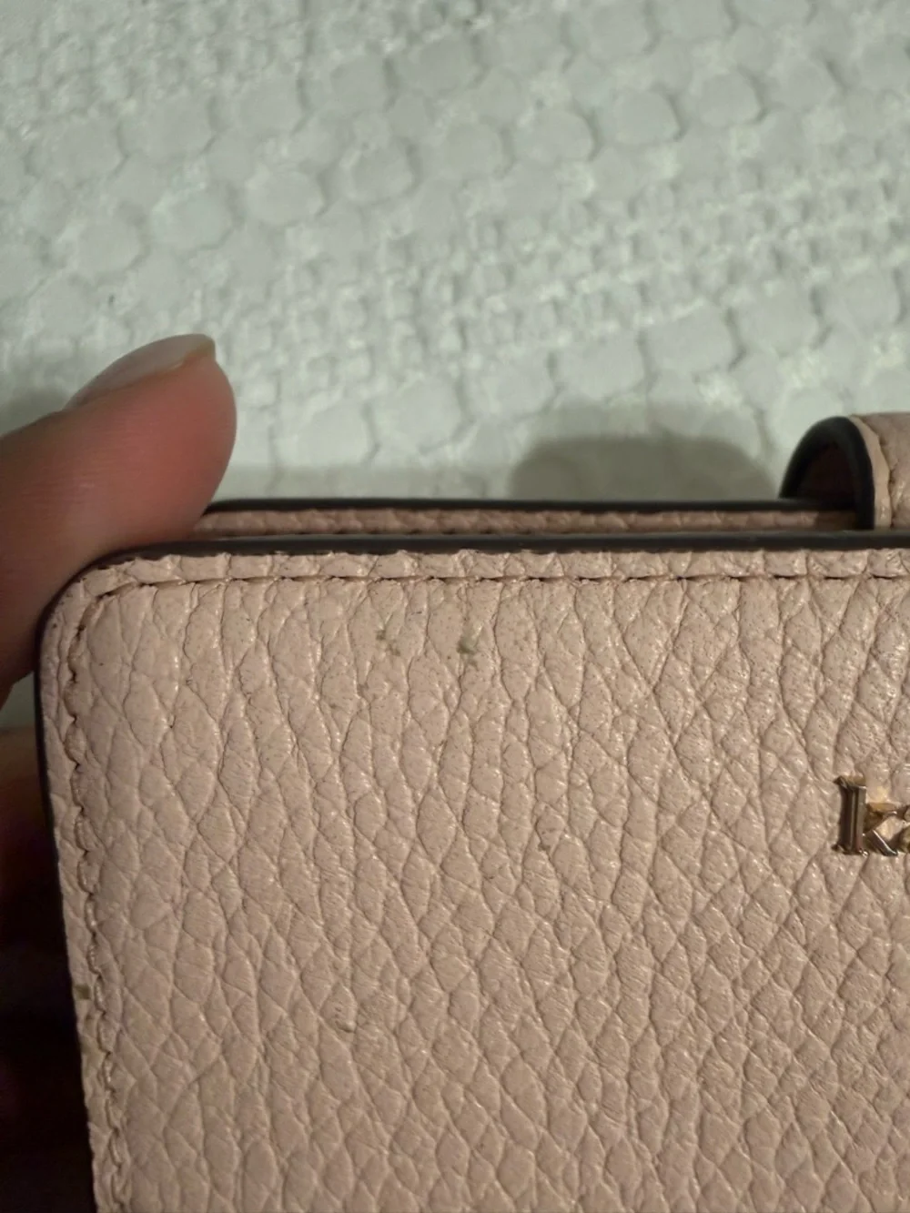 kate spade Blush Pebbled Leather Zip Wallet with Gold Logo
