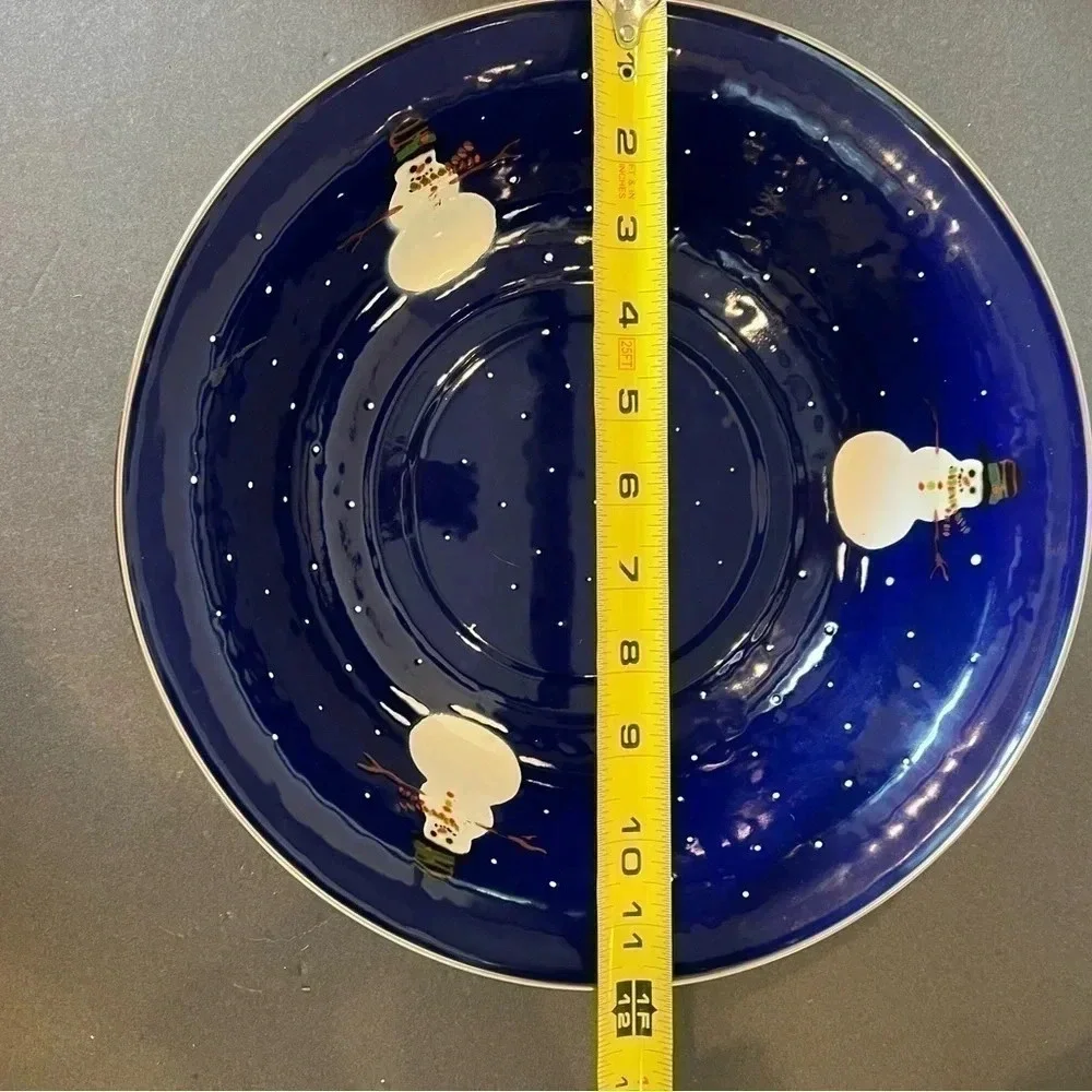Golden Rabbit II Snowman Denise S. Harvey Blue Enamelware Lot Of (8) Eight
