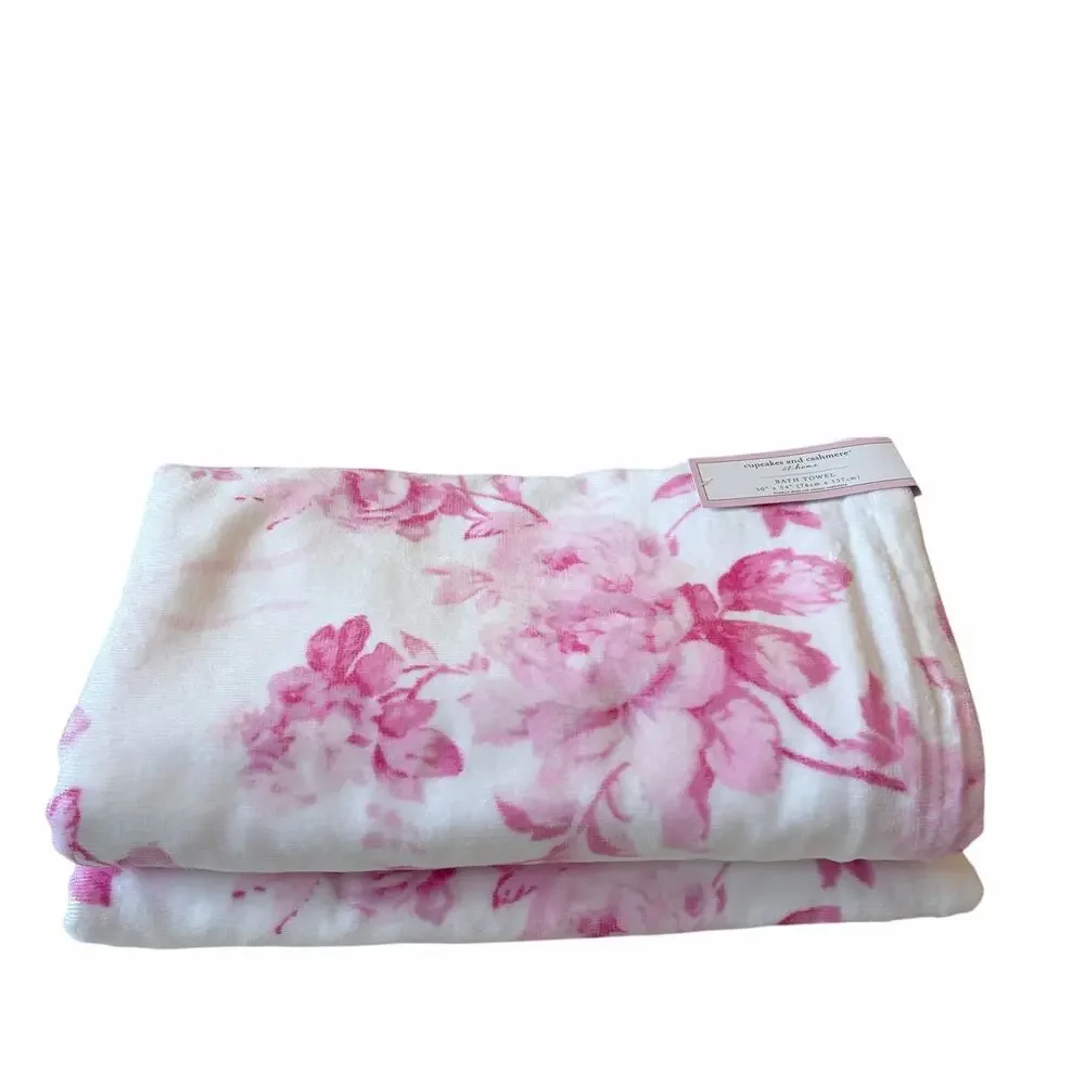Cupcakes & Cashmere Pink Floral Towel Set- 2 Hand & 2 Bath Towels Cotton NEW