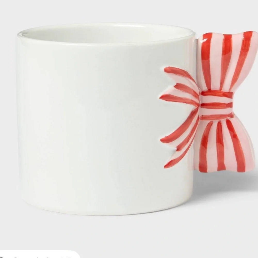 Stoneware‎ Bow Handle Mug 15 ounces white w pink/ red coquette girl birthday