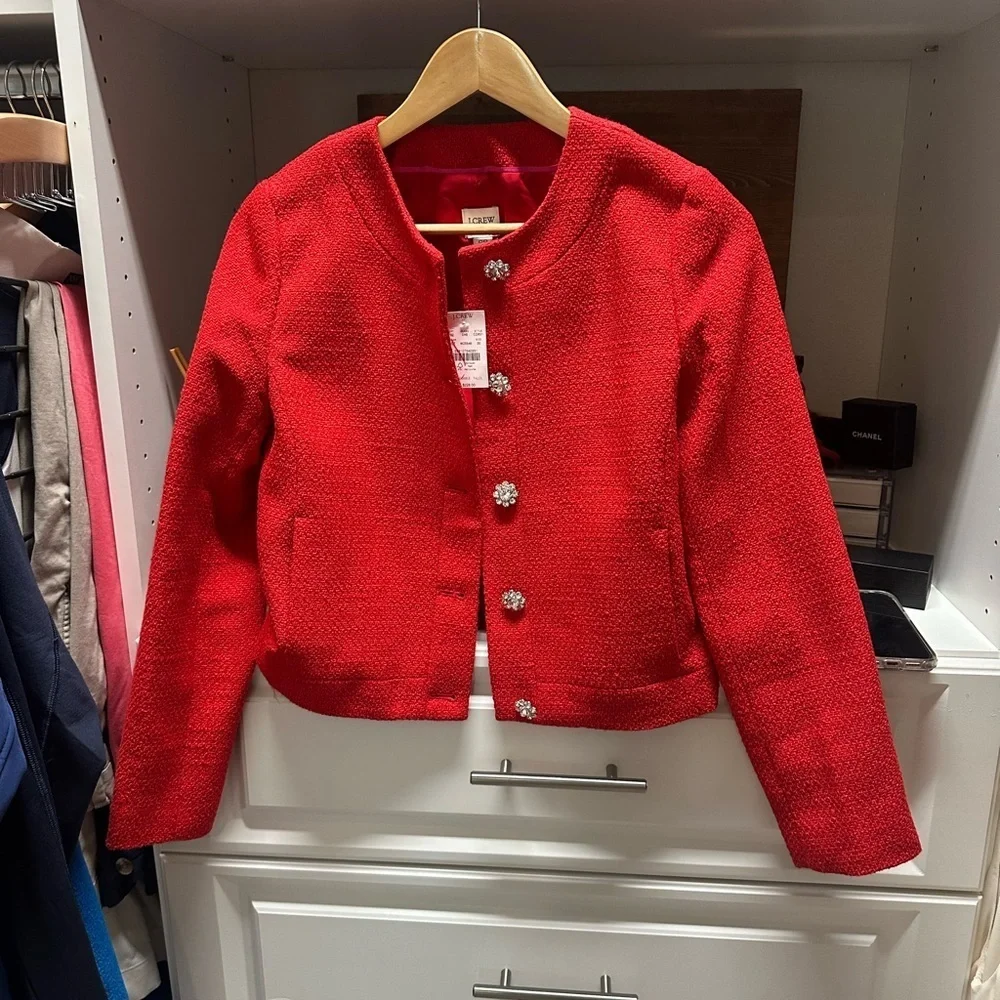 J. Crew Tweed lady jacket with jeweled buttons