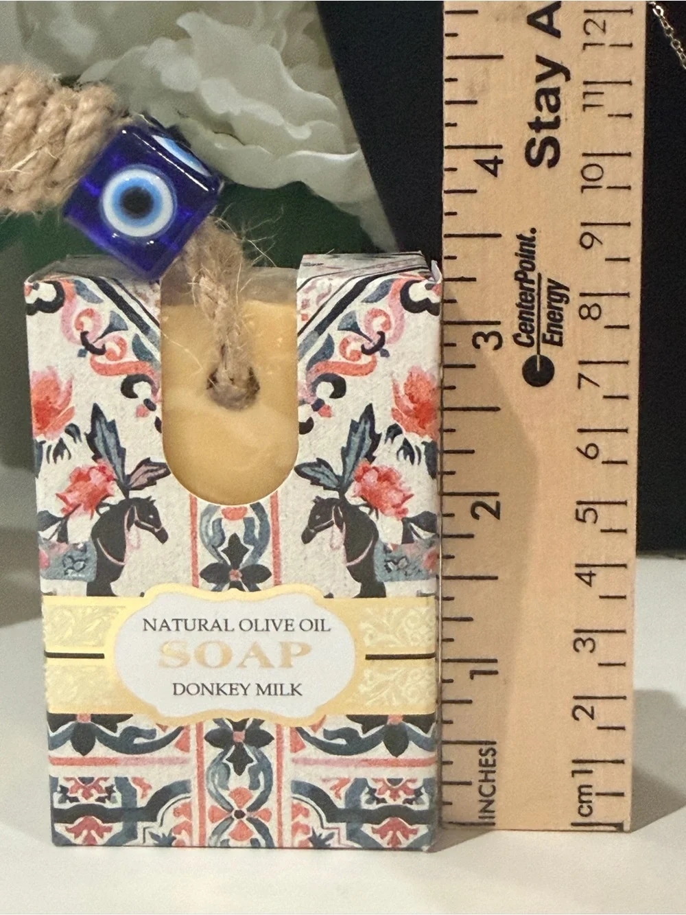 Donkey Milk Natural Olive Oil Soap - New- Made in Greece. Evil eye pendant.