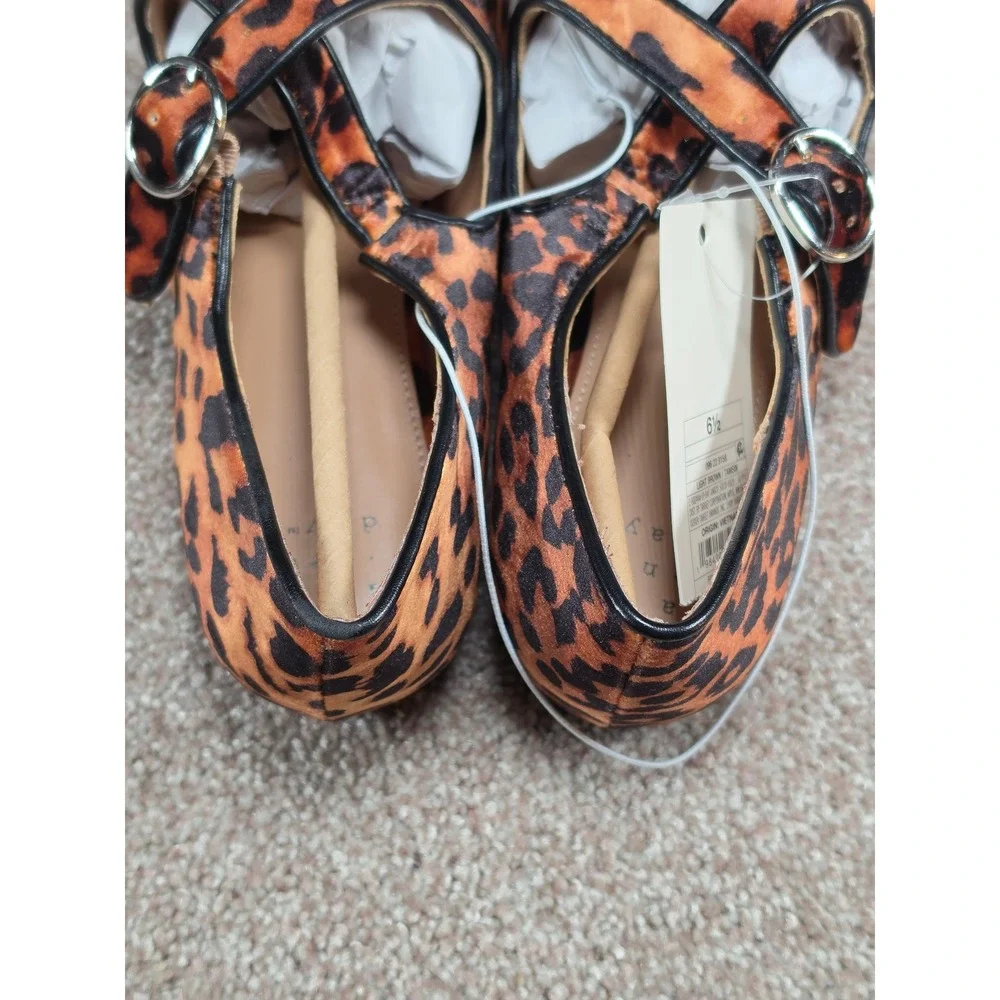 A New Day Tamsin Leopard Print Mary Jane Ballet Flats Brown Animal Print 6.5