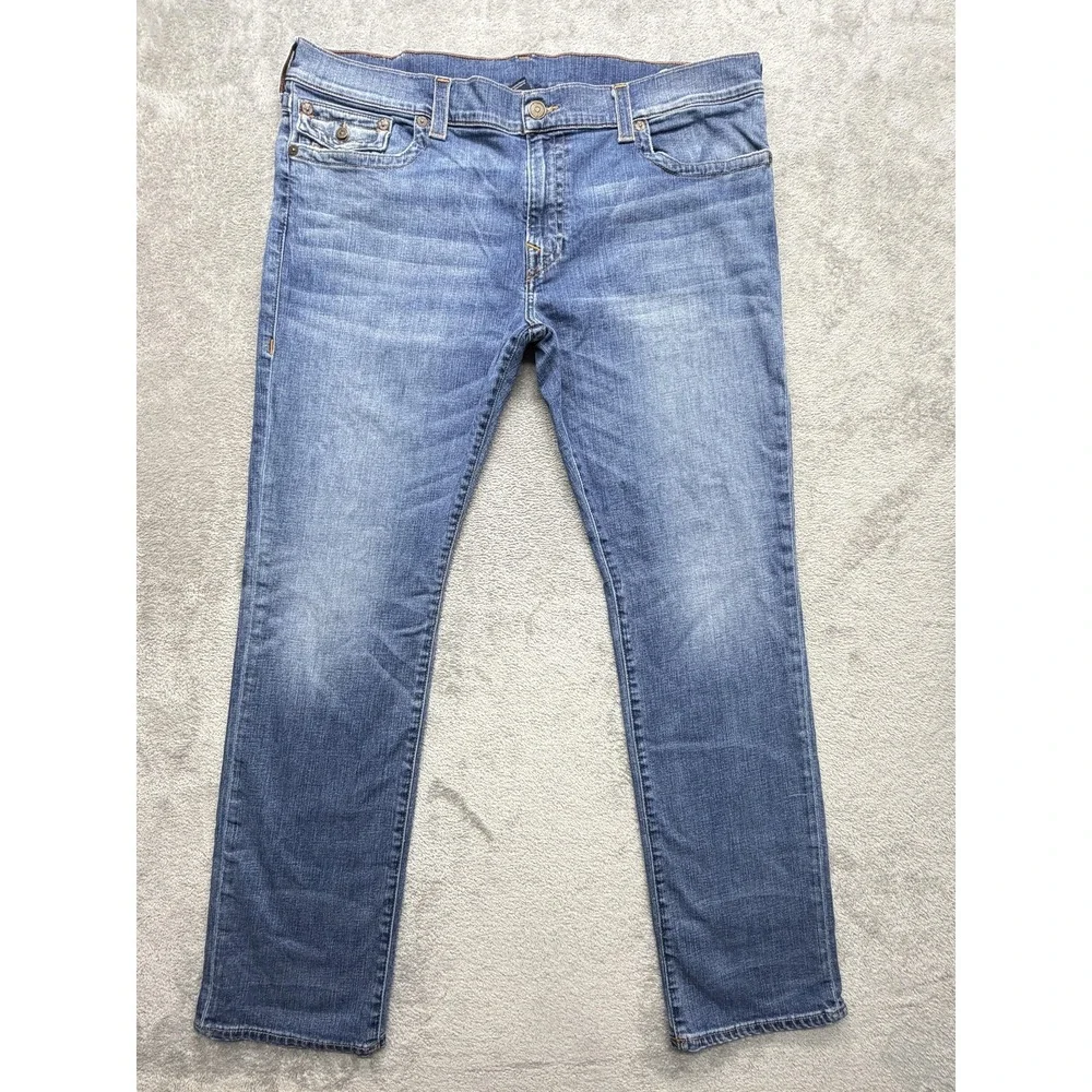 True Religion Jeans Mens Measured 45x34 Blue Straight Slim Denim