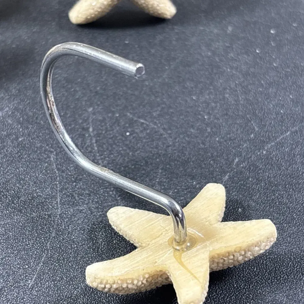 11 Vtg Starfish Scallop Conch Shower Curtain Hooks Rings Nautical Ocean Beach