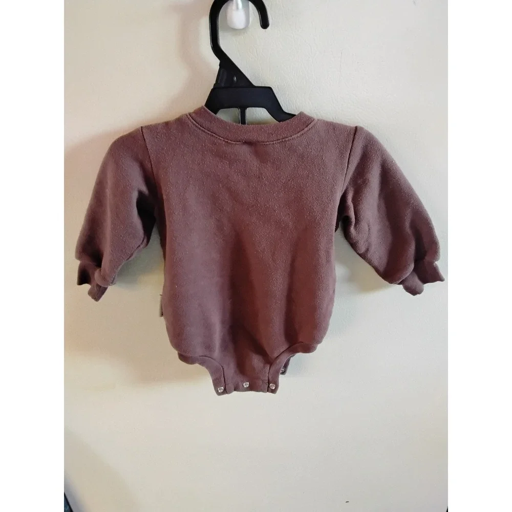 Disney Baby Mickey Mouse Plaid Silhouette Bodysuit Brown 6-9M Long Sleeve Romper