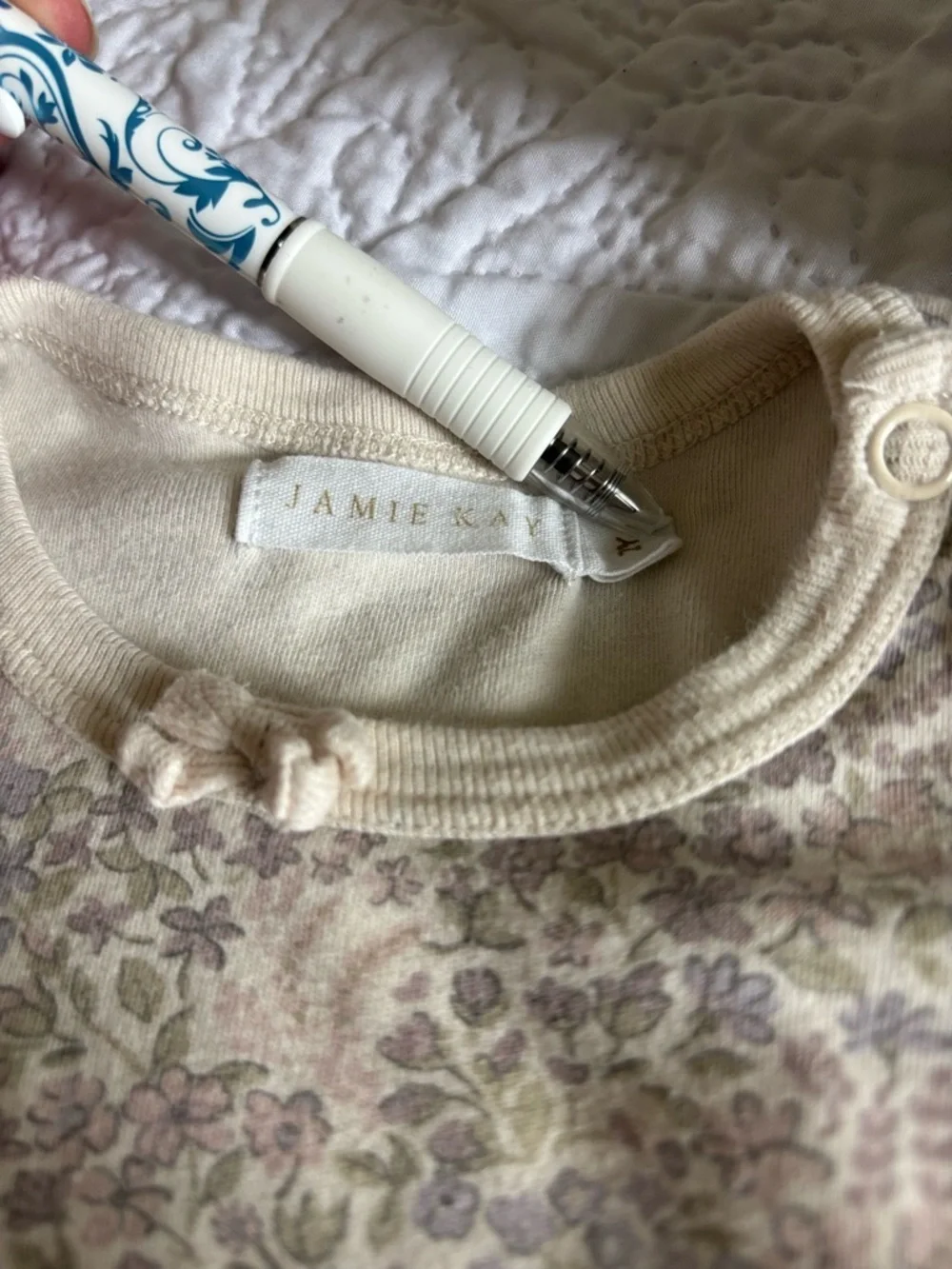 Jamie Kay Cream Floral Long-Sleeve Baby Bodysuit with Taupe Print